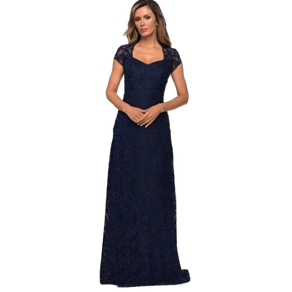New! La Femme 27951 Lace V Neck
Mother of the Bride Dress in Navy Sz 16 $598